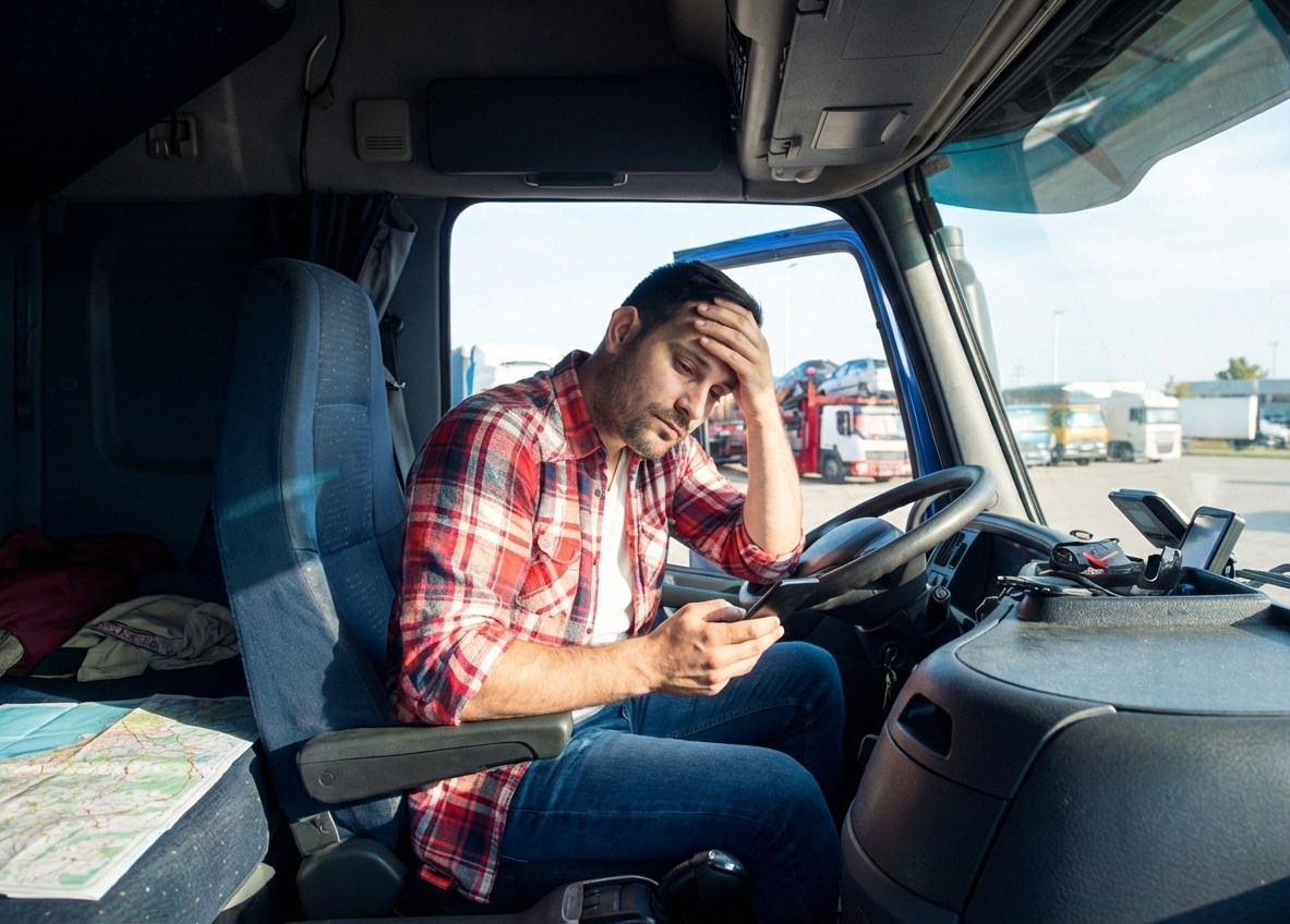 Truck driver sitting in his truck caben